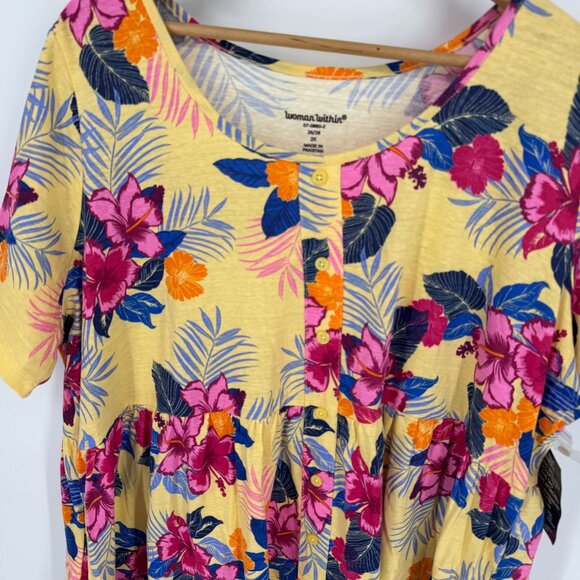 Woman Within Button Front‎ T Shirt Womens Size 2x Henley Empire Waist Floral New - Picture 1 of 8